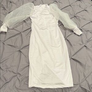 Elegant White Dress with Sheer Sleeves